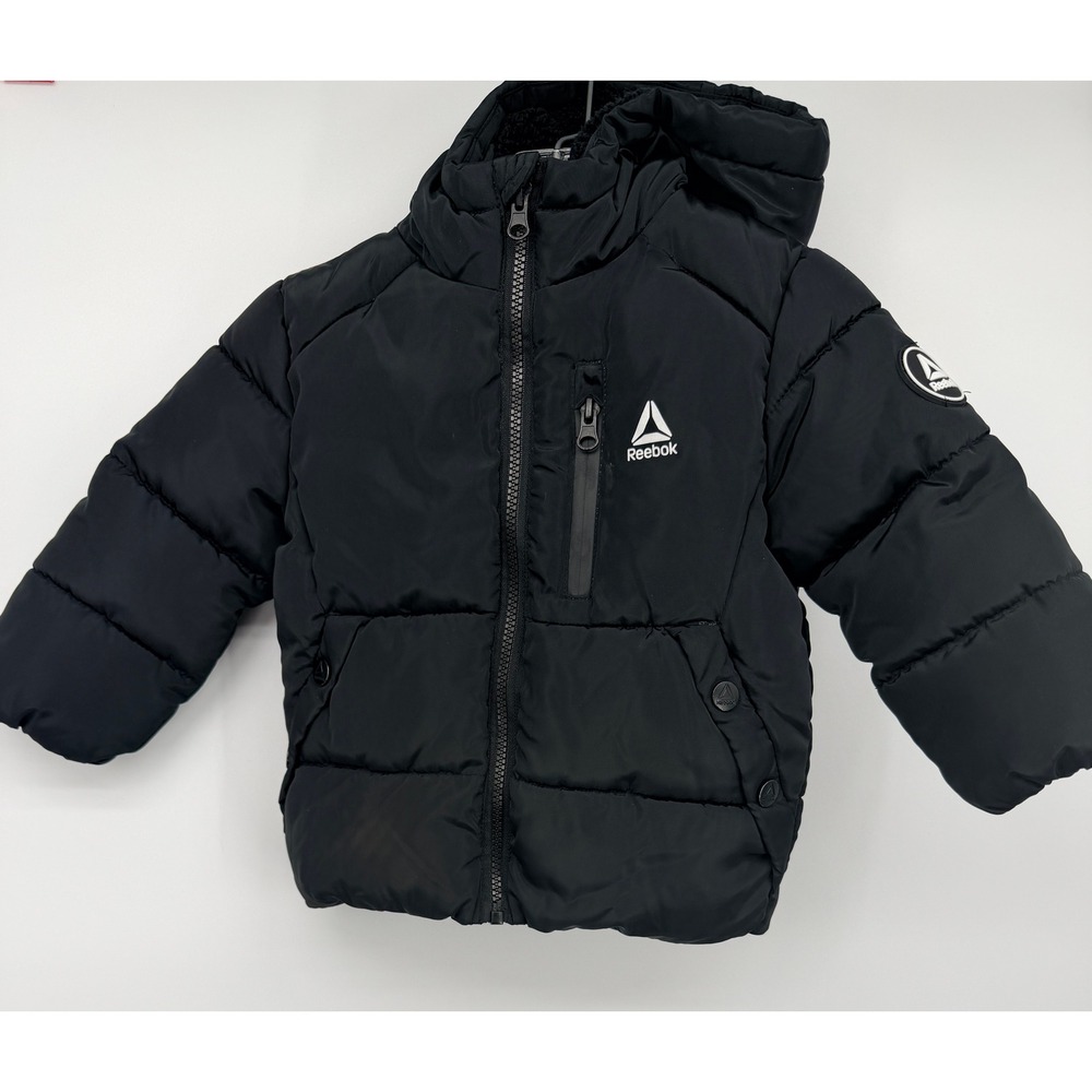 Reebok Puffer Jacket Kids 2T Black Good Fleece Lined Hooded OTRD240A